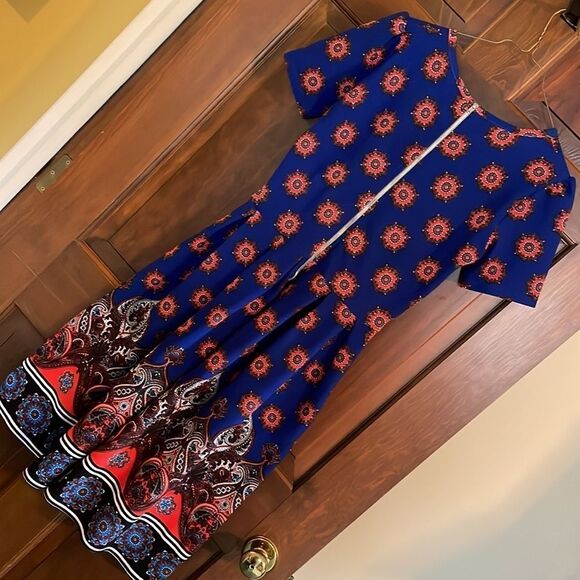 LULAROE Amelia Dress size S beautiful rich blue with colorful pattern accents - Picture 4 of 14